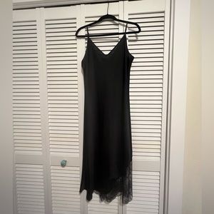 Black satin slip dress with lace on bottom, Wilson by Aritzia